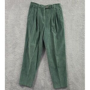 Vtg Talbots Petites Tapered Leg Corduroy Pants Women's 10P‎ Pleated Sage Green
